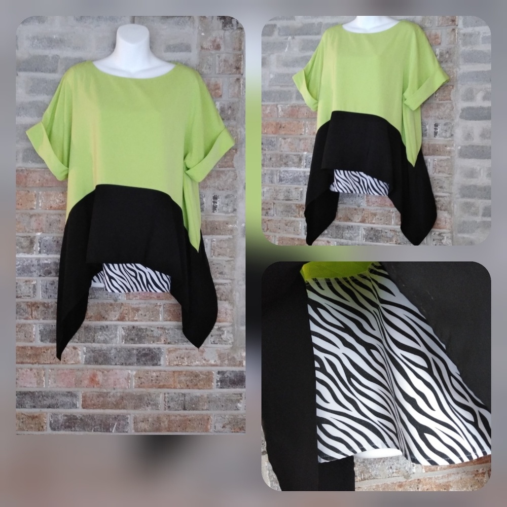 DG2 Diane Gilman green black zebra print blouse